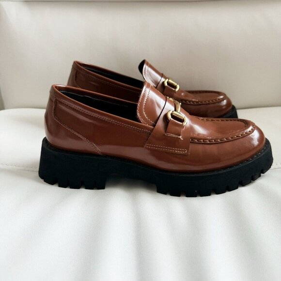 Steve Madden Shoes - Steve Madden Patent Brown Chunky Lando Slip On Blogger Fav Loafer Size 9